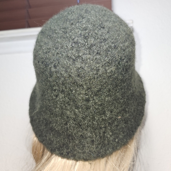 Olive Green Fuzzy Hand Felted Wool Bucket Hat  Vintage 90\'s Style, one size main image 4